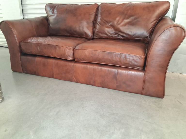 LEATHER SOFA 2 SEATER BROWN GOOD CONDITION, CAN DELI