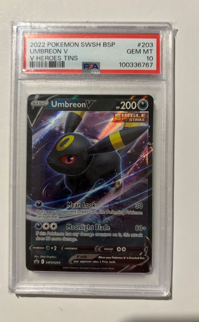 PSA10 2022 POKEMON SWSH BLACK STAR PROMO V HEROES TINS #203 UMBREON V PSA 10