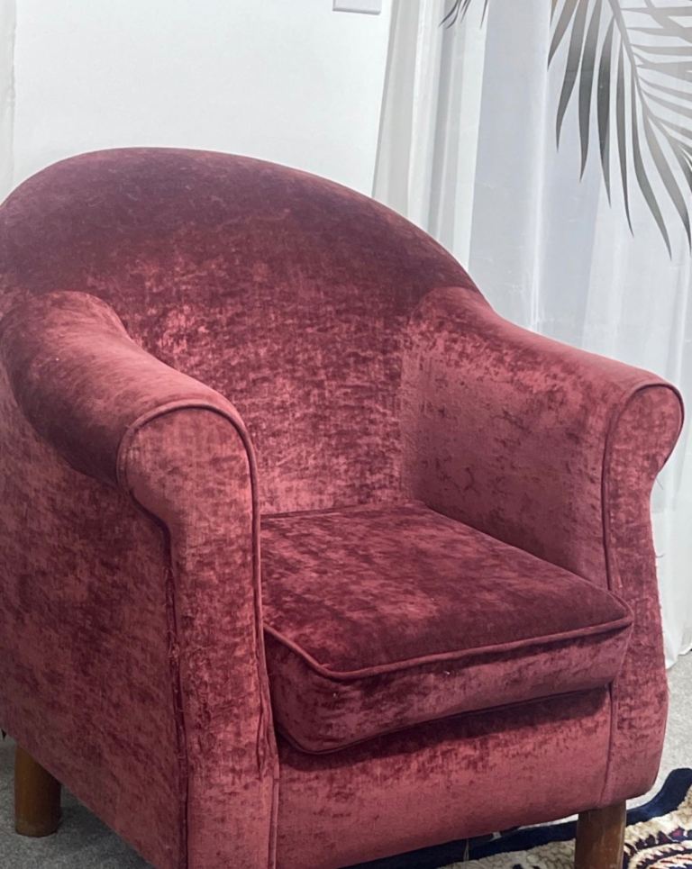 2 Burgundy Velvet armchairs 