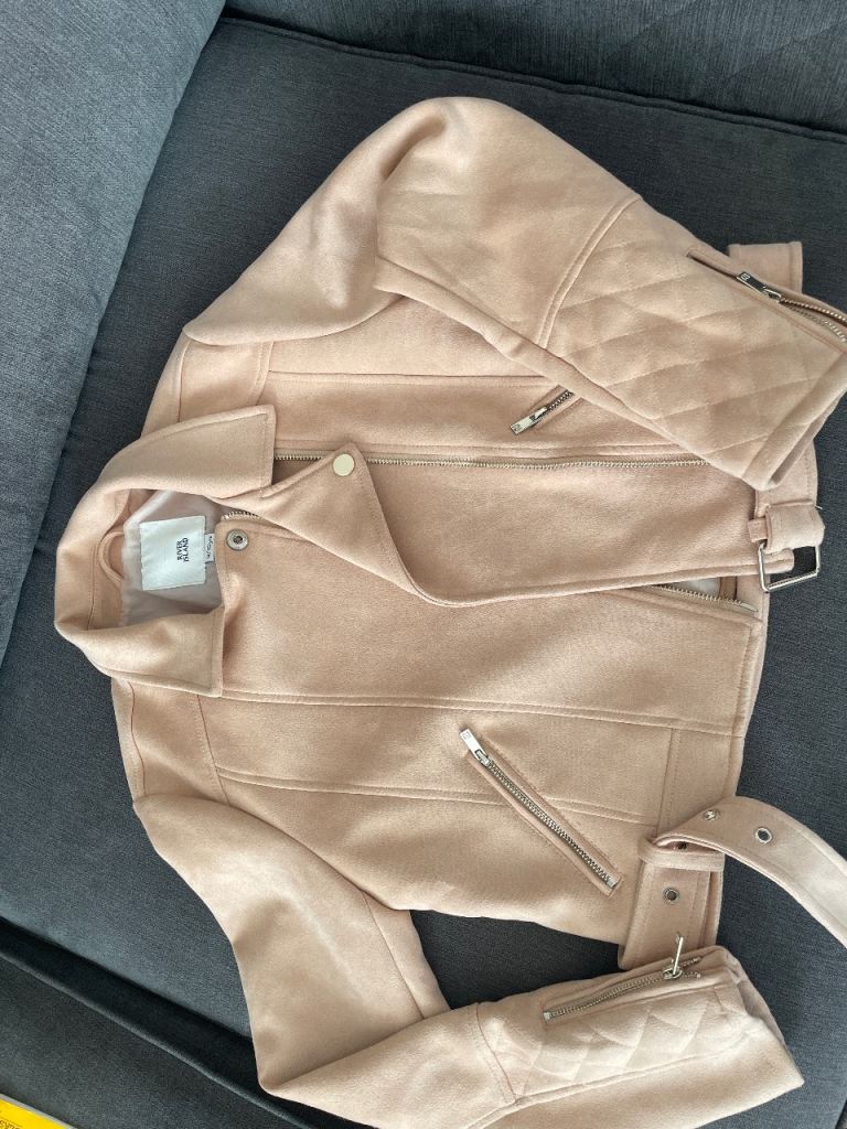 Stylish Pink Suede-Look Biker Jacket – Good Condition