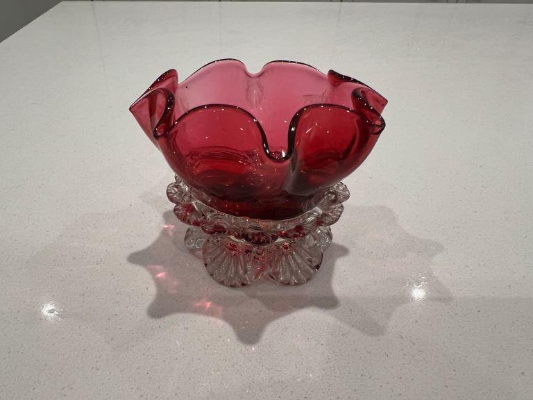 Antique Victorian cranberry glass small Bon Bon dish