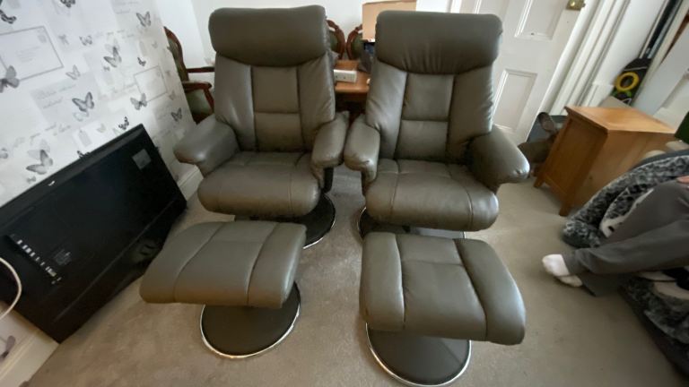 Recliner , swivel chairs and footstools x2