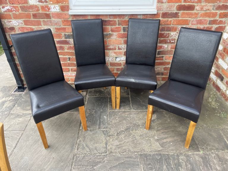 Set of 4 x Faux Leather Dining Chairs - Good Condition 