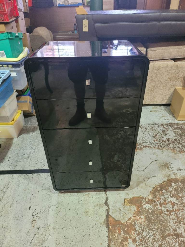 Black Gloss 3-Drawer Bedside Table - Good Condition