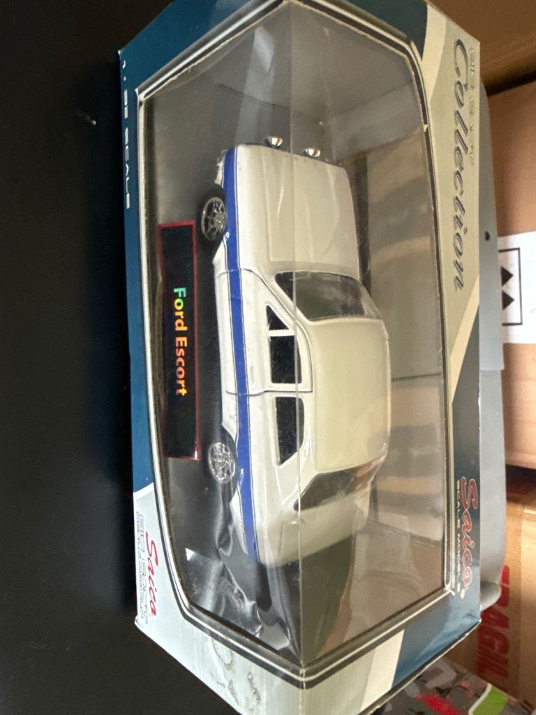 New Ford Escort Model Car - White with Blue Stripe