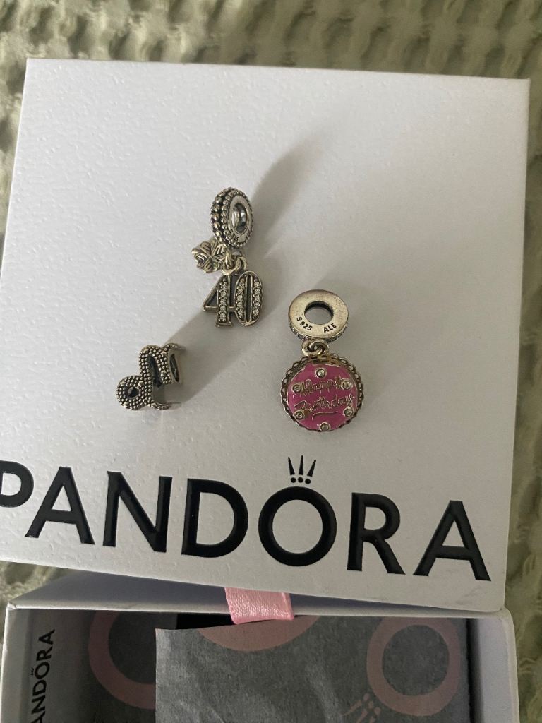 Pandora Charms - Silver with Pink Enamel, As Good As New