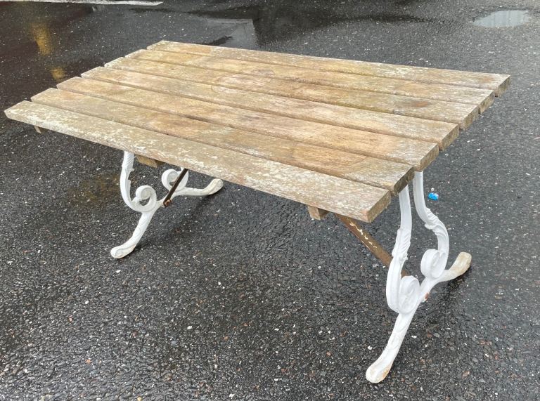 Antique Victorian garden/conservatory table with ornate cast iron legs