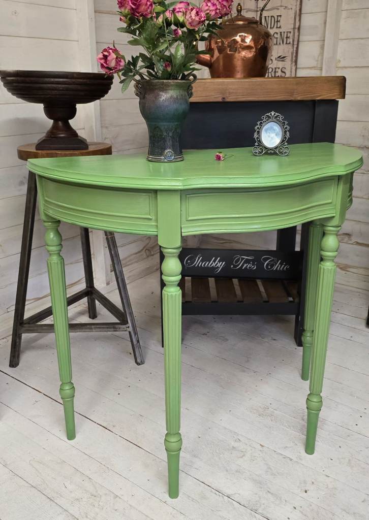 Vintage Half Moon Painted Console Table With Secret Drawer