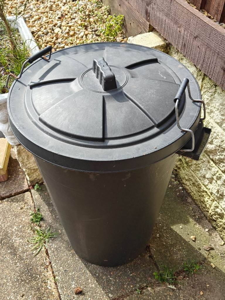 Large Black Plastic Garden Bin with Lid and Handles