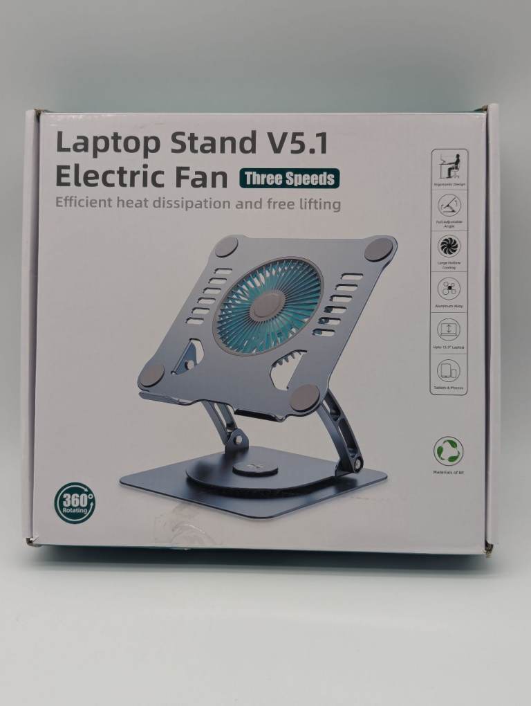 Laptop Stand V5.1 with Electric Cooling Fan | 360° Rotating | Adjustable Aluminium Laptop Stand 