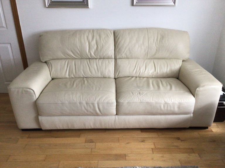 Free Cream Leather Three and Two-Seater Sofas Good Condition