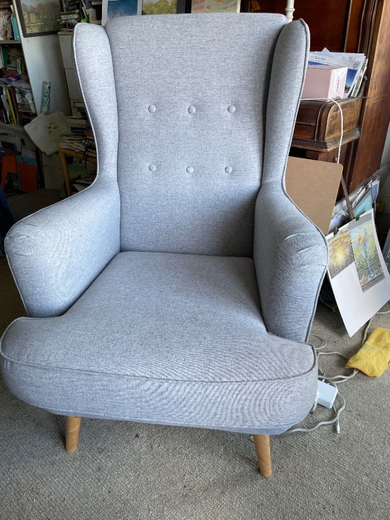 Habitat Grey fabric Callie Wingback Armchair and foot stool