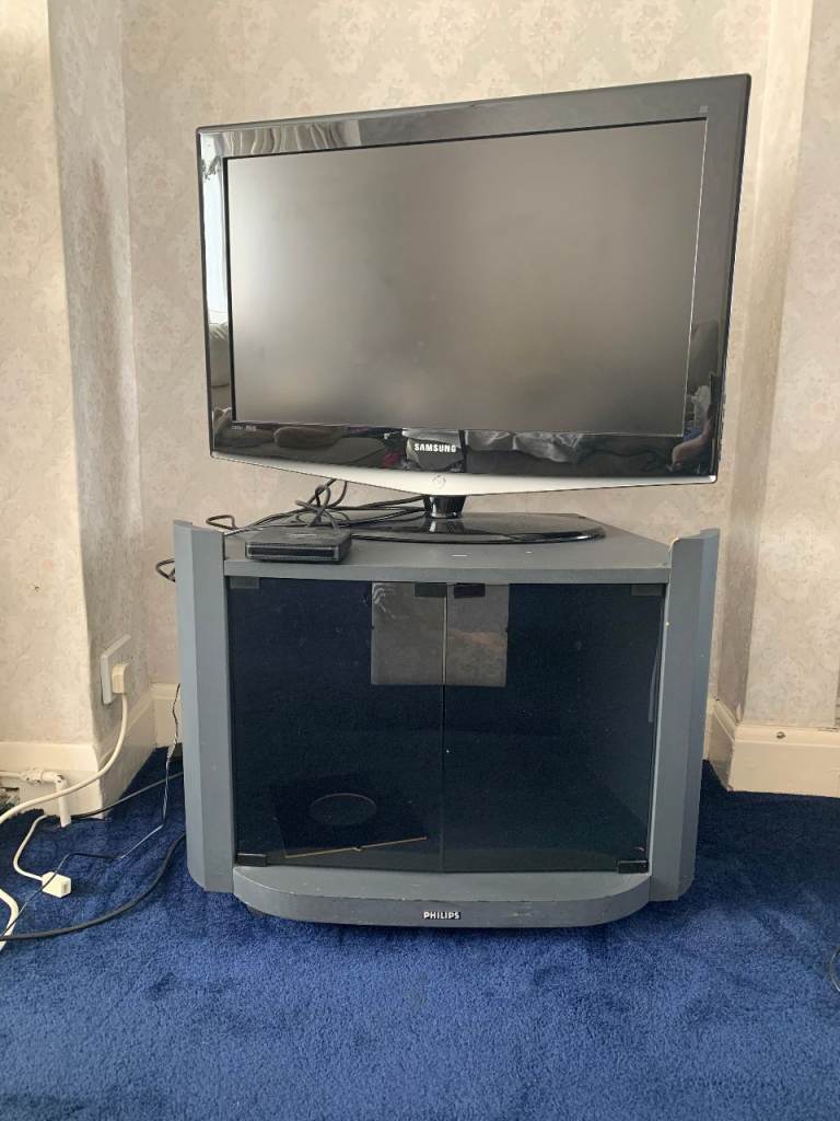 Philips Black TV Stand with Smoked Glass Doors