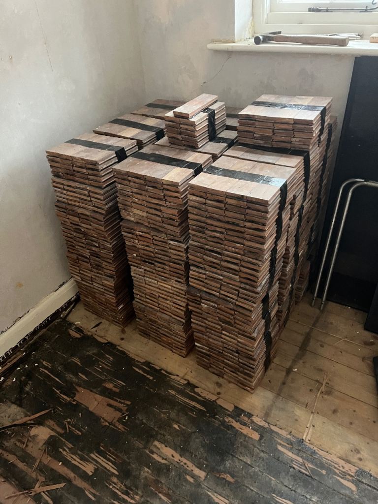 Reclaimed parquet flooring