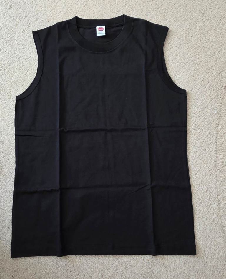 Black sleevless t-shirt vest men's size large 100% cotton