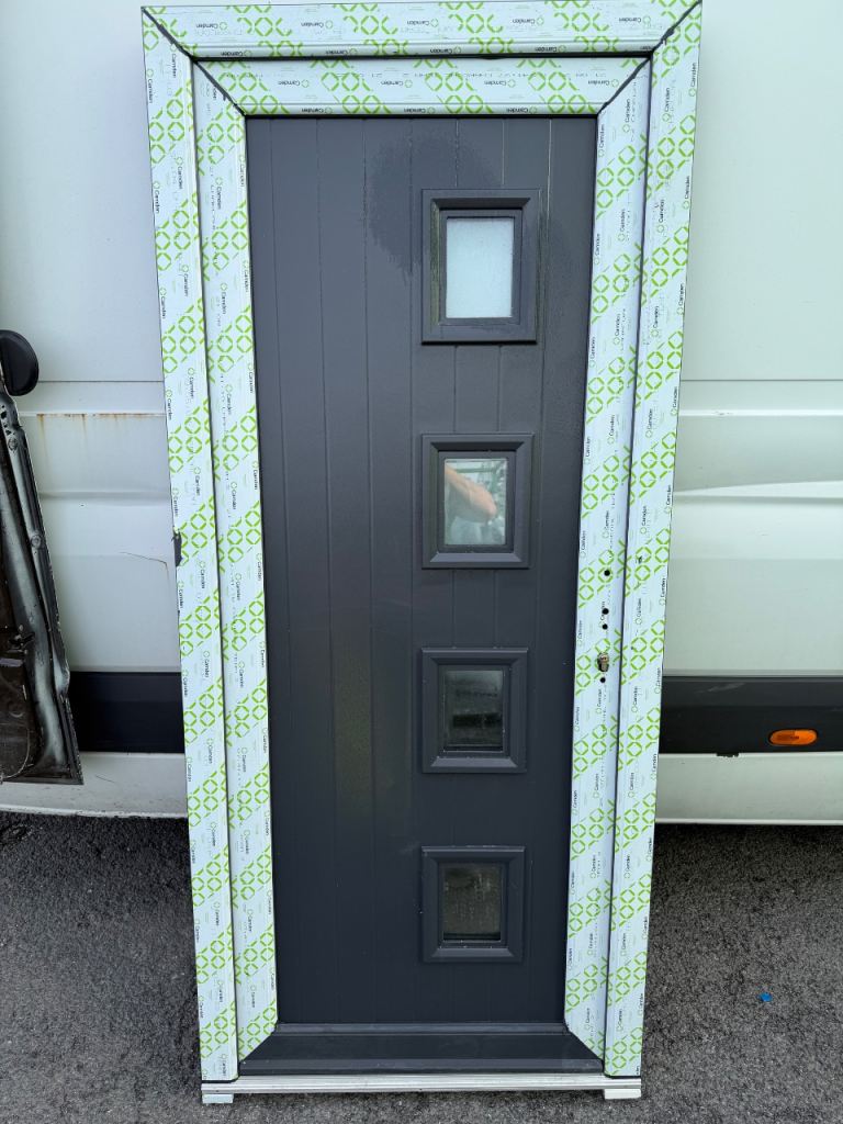 NEW GREY PVC DOOR 40MM PANEL COMPOSITE PATIO 