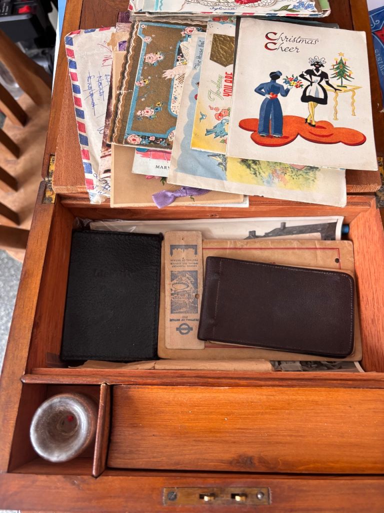Antique Wooden Writing Slope with Vintage Paperwork Inside