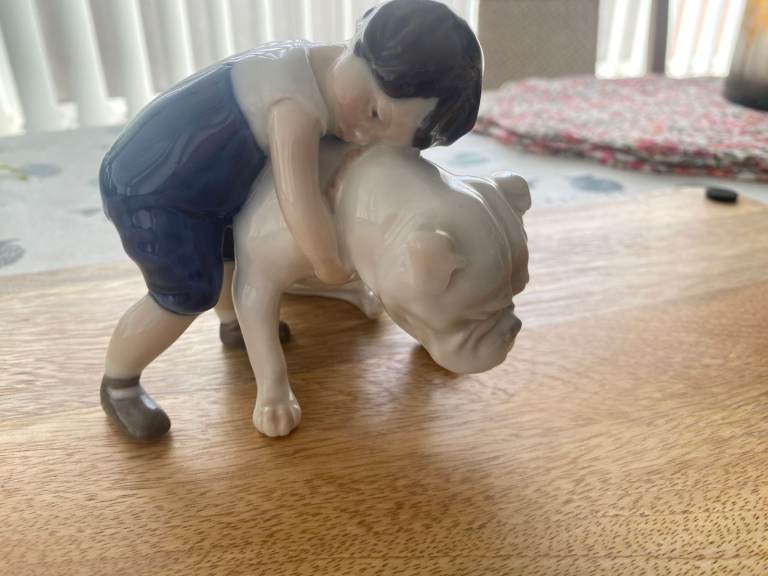 Royal Copenhagen figure # 427 Bing & Grondahl boy hugging bulldog