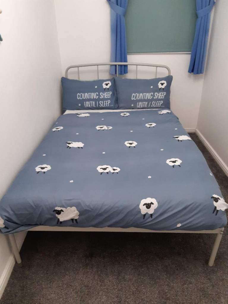 Small Double Metal Bed Frame - Silver + Small Double Mattress- Been used 3 times only!