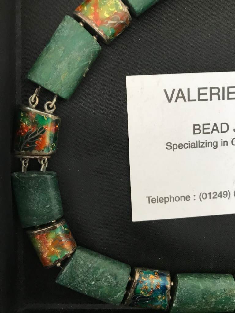 Valerie Lawrence Bead Jewellery - Chinese Jade and Enamels Necklace