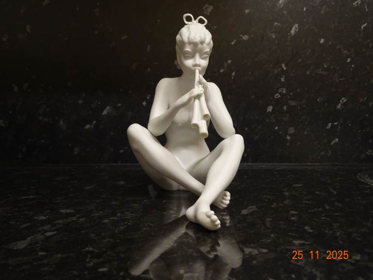 AK Kaiser White Bisque Porcelain Nude Girl Playing Flute Statue Figurine 3666B 