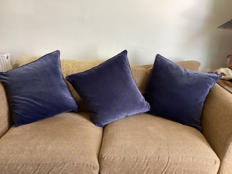 3 Handmaid royal blue Velvet Cushions