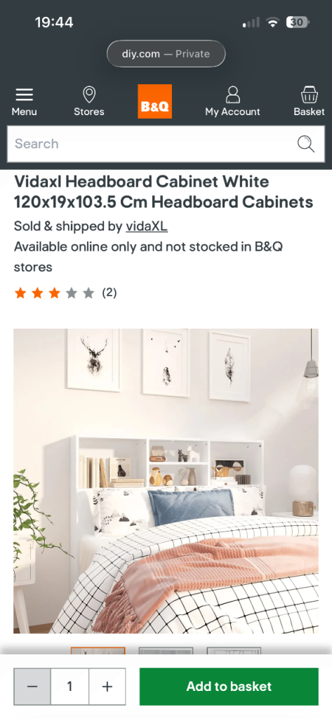 Vidaxl White Headboard Cabinet 120cm – Fair Condition