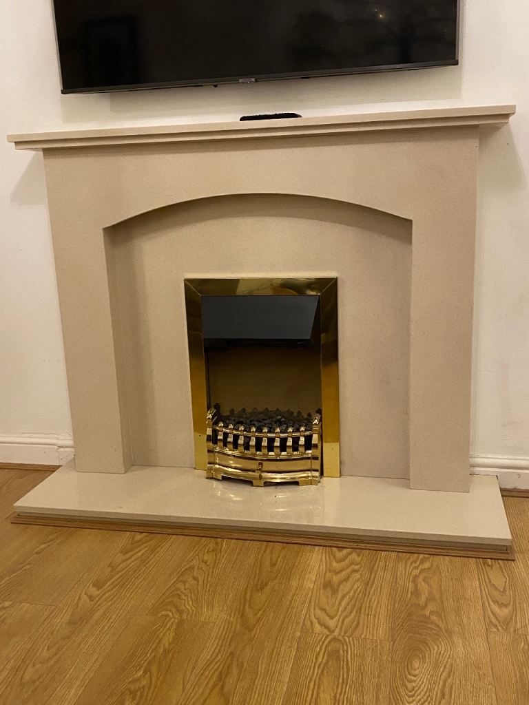 Marble fire place & fire