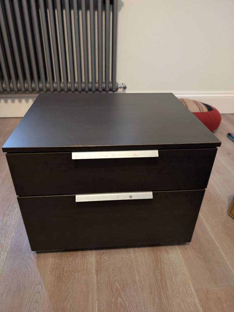 Dark brown wood finish bedside table 