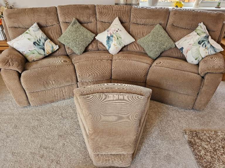 Comfortable Recliner Sofa Set with Armchair – very good condition and pouffe 