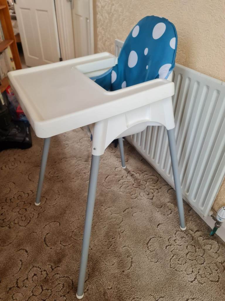 IKEA Highchair with Blue Polka Dot Cover – Cleaned, Good Condition
