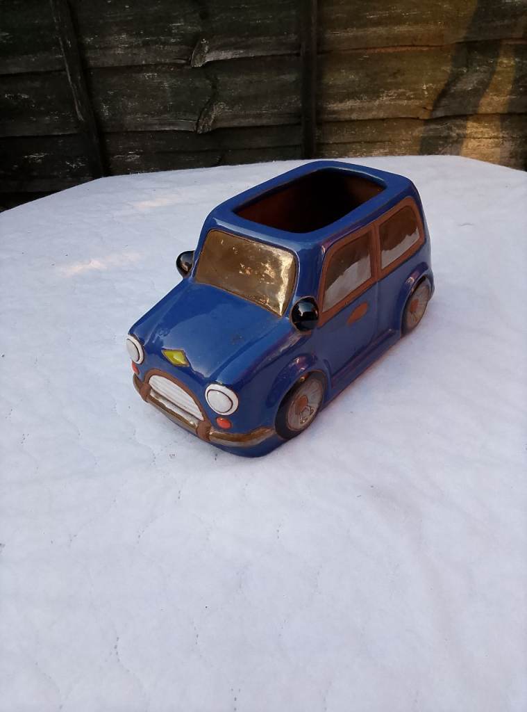 Blue Ceramic Mini Car Planter/Ornament – Good Condition