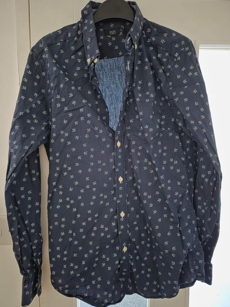 F&F Men's Blue Cotton Shirt with Bird Print, Size S
