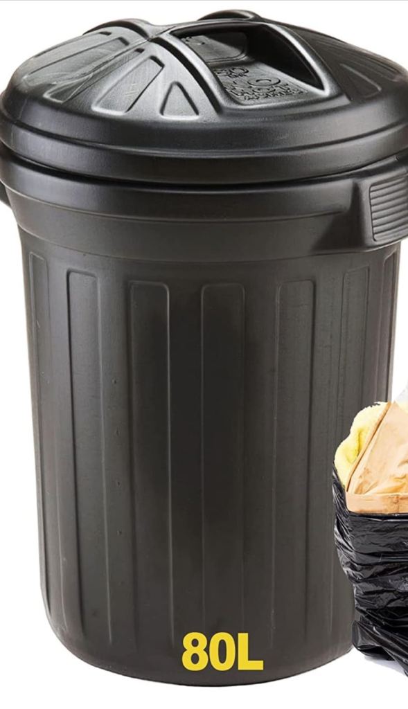 Black Large 80 Litre Capacity Dustbin Heavy Duty Outdoor Refuse/Rubbish Bin With Lid 