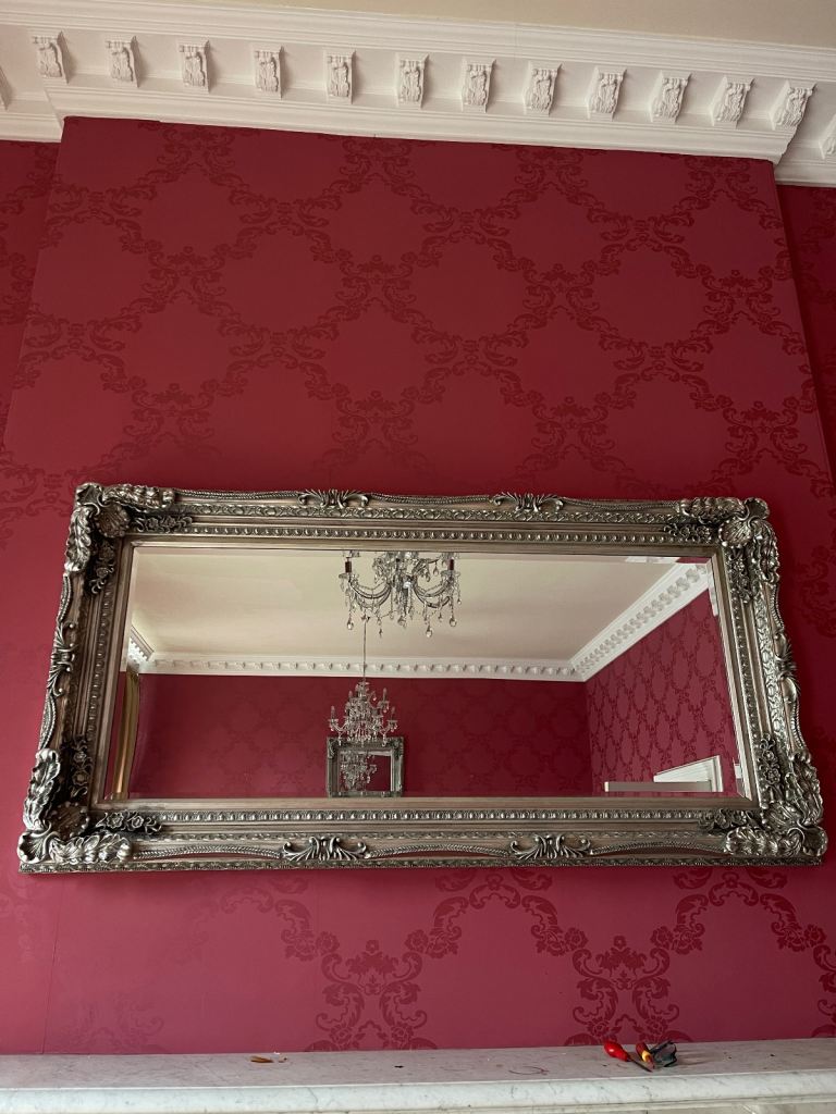 3 Ornate Oversized Silver Wall Mirror – Baroque Style