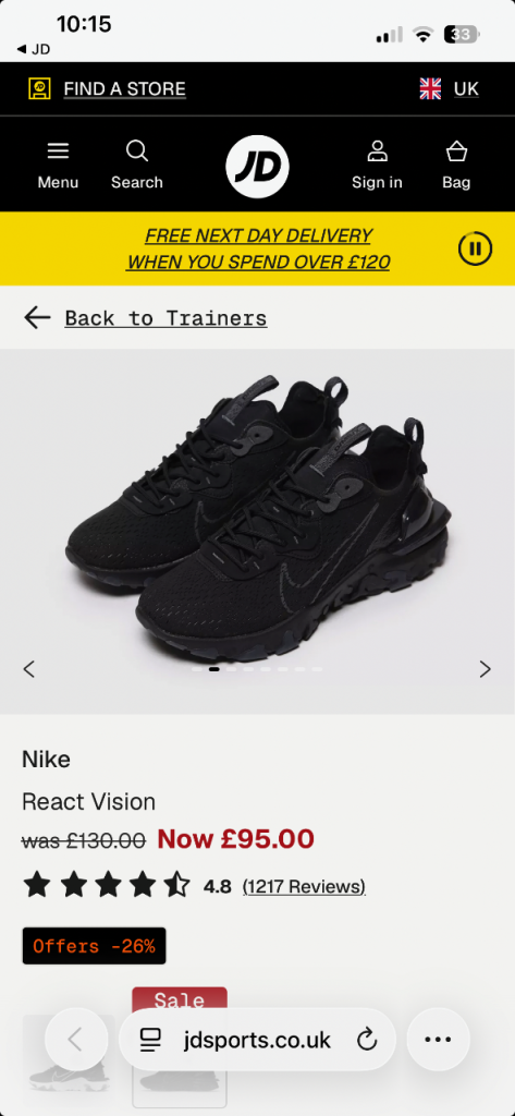 New Nike React Vision Trainers - Black