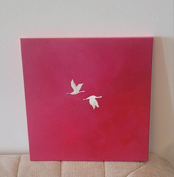 Original Handmade Swan Acrylic Painting on Canvas, Dreamy Wall Art 12x12in