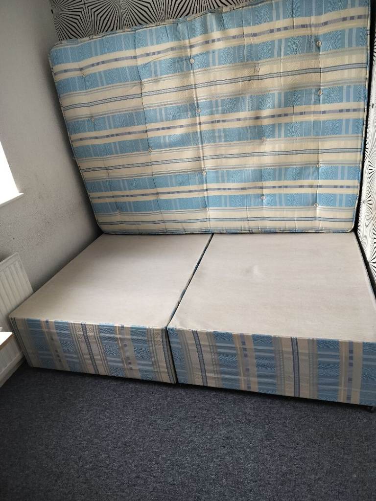 Double Bed Base and Mattress - Blue Stripe