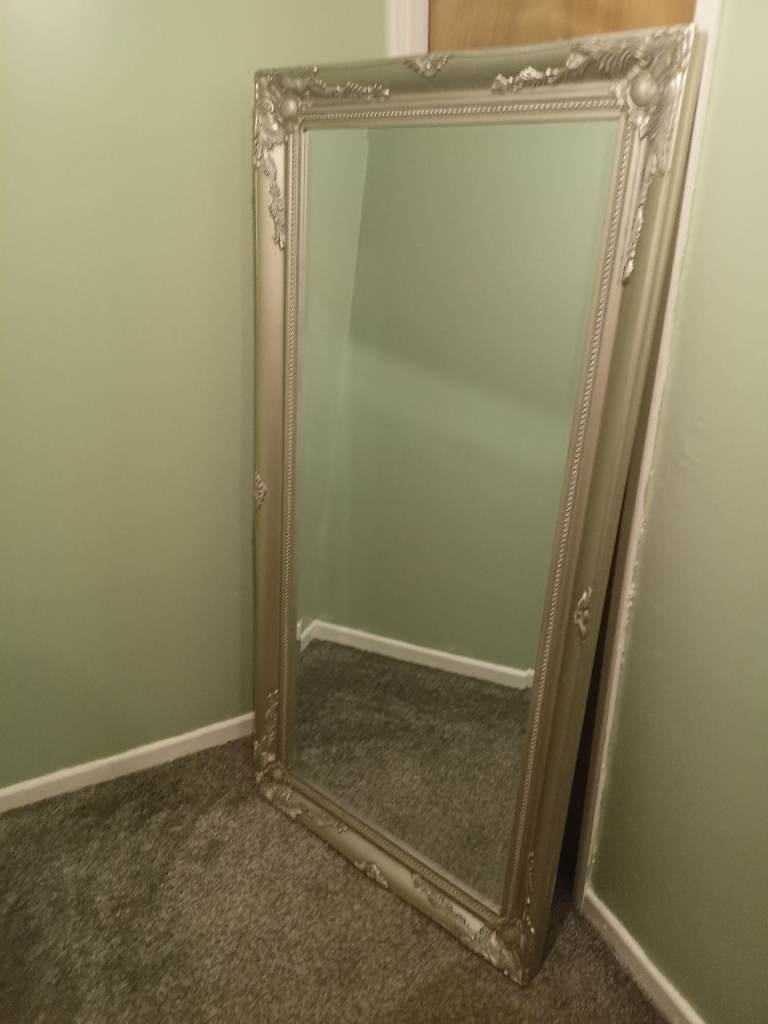 Large Silver Ornate Frame Floor Mirror - Good Condition
