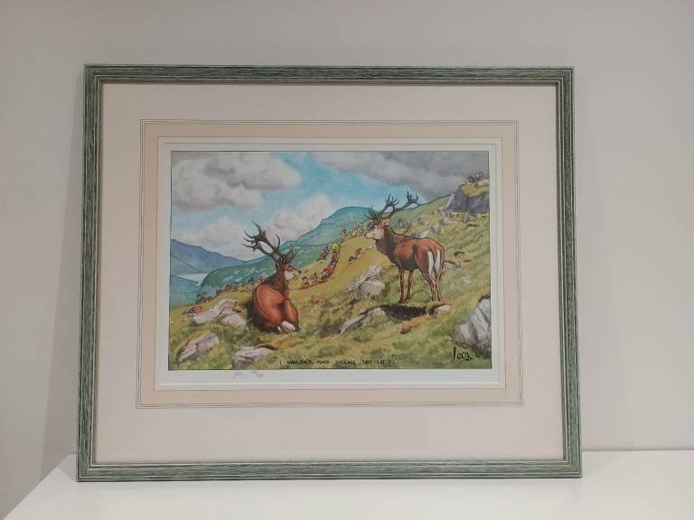 Loon Cartoon Signed Framed Limited Edition Print Deer Stalking I Wouldn't Mind Culling That Lot