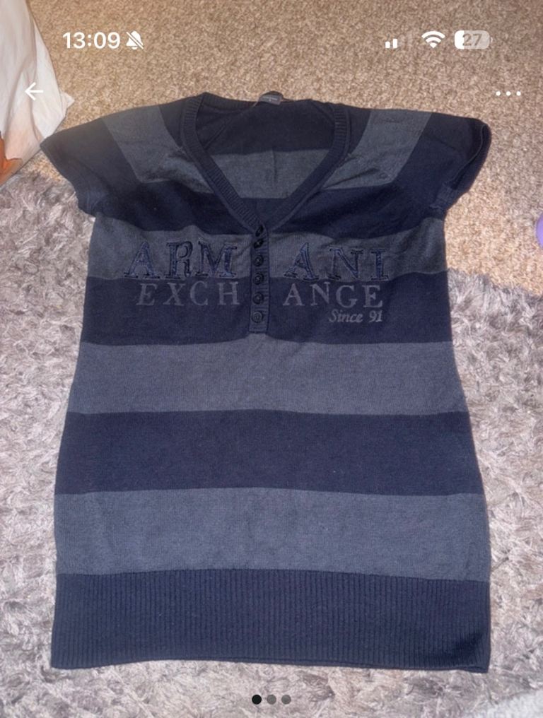 Armani Exchange Striped V-Neck Top – Good Condition