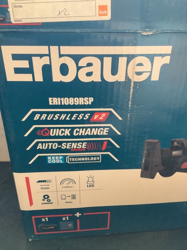 New Erbauer Reciprocating Saw, still under guarantee. Batteries & charger.