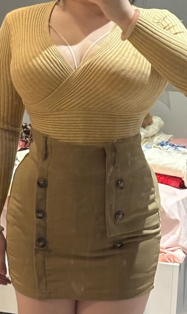 Yellow Ribbed Wrap Top – Good Condition