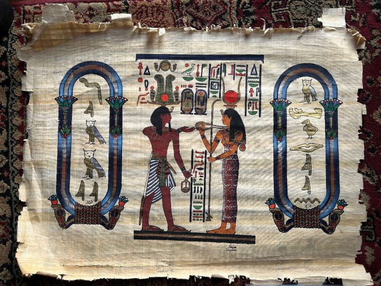 Hand-Painted Egyptian Papyrus Scroll — Personalised, Signed, Valley of the Kings Luxor 1994.
