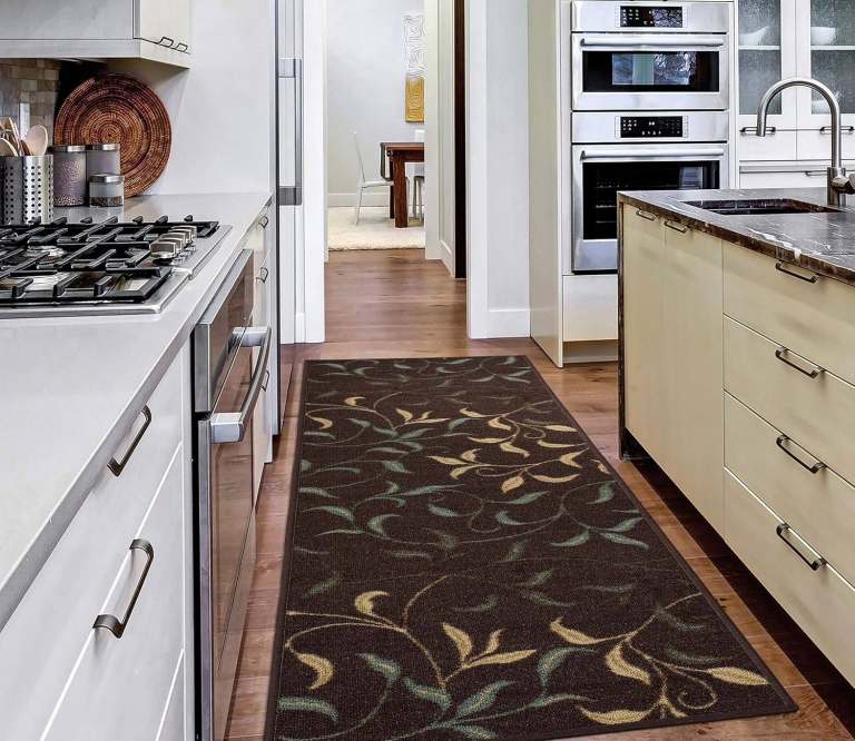 image for Leaves Design Rubber Back Runner Rug, 50x150 cm, Brown