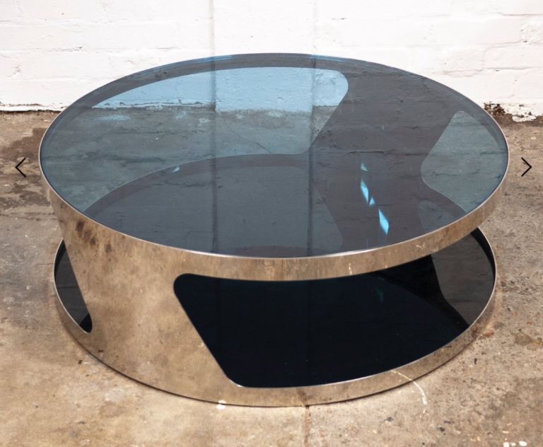 Stainless Steel Clear Tab Glass Coffe Table By Gallotti & Radice