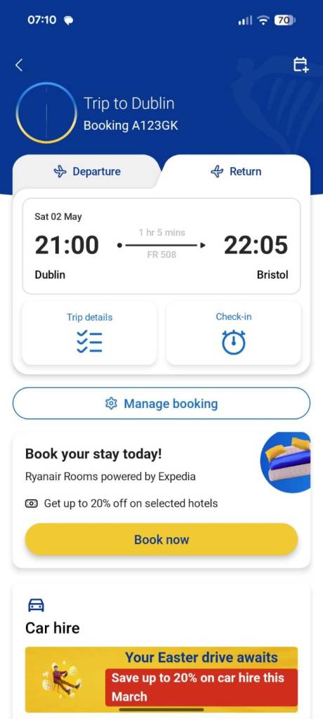 Flights from Bristol to Dublin return x2. May 2026