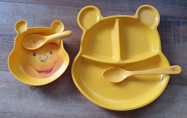 image for Yellow Winnie Pooh plates bowl and spoon set 