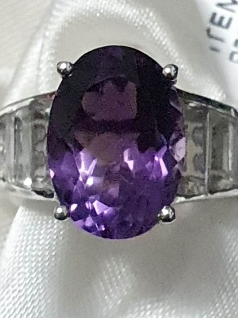 Womans large Amethyst ring size O Silver 925 Platinum Overlay new 