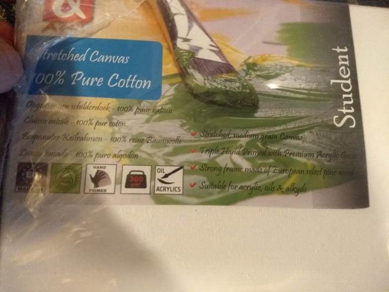 Stretched white canvas pure cotton. NEW (60x60cm)